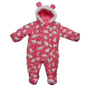 Wippette Girls Pink Polar Bear Snow Suit Footed and Hooded Size 3 to 6 Months